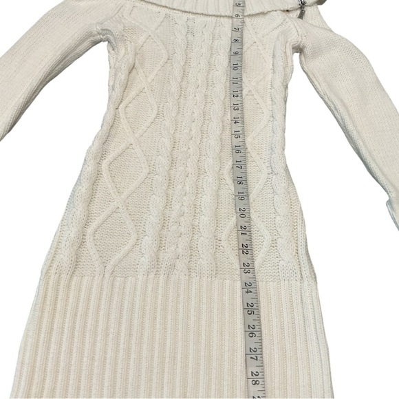 Guess Los Angeles Off Shoulder Sweater Dress Ivory Cable Knit Zip Detail Size S - Picture 6 of 8